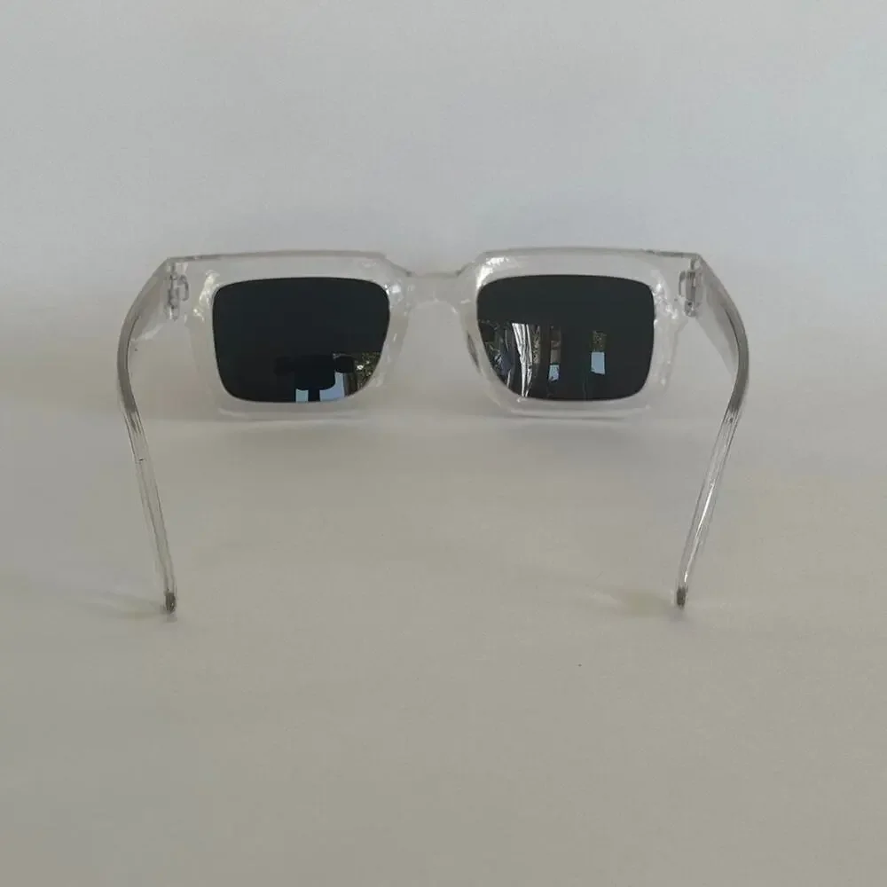 Y2K Clear Frame Square Sunglasses Black Lens Unisex Bold UVA UVB